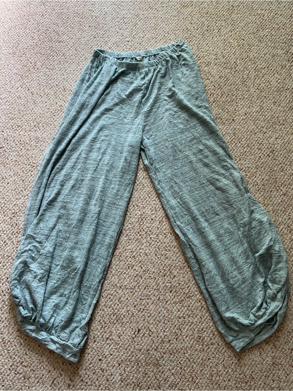 Comfy USA Med Light Sage Wide Leg Lounge Joggers Button Detail Elastic Waist